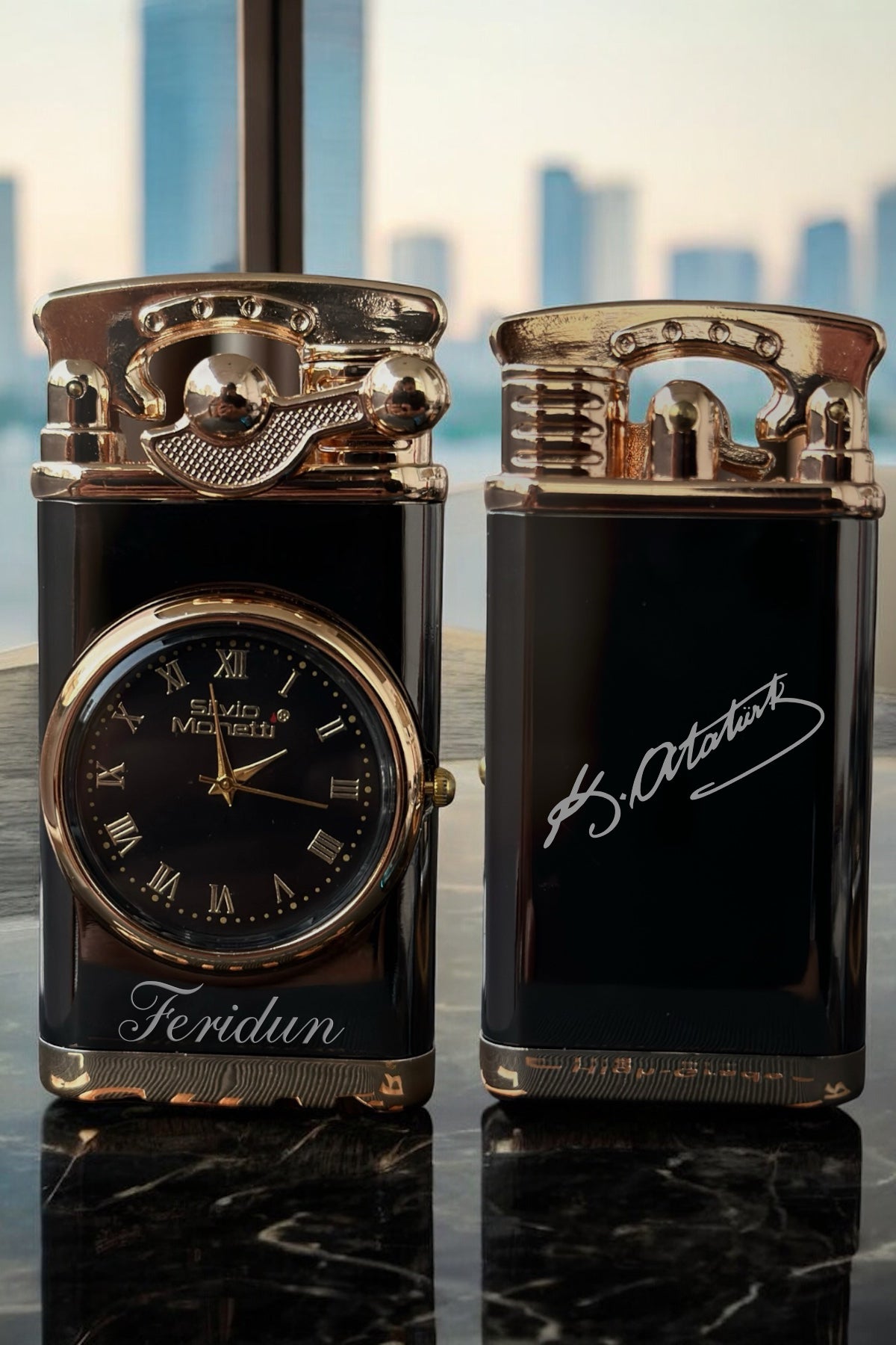 Kişiye Özel Atatürk İmzalı, Aktif Analog Saatli Gazlı Metal Çakmak