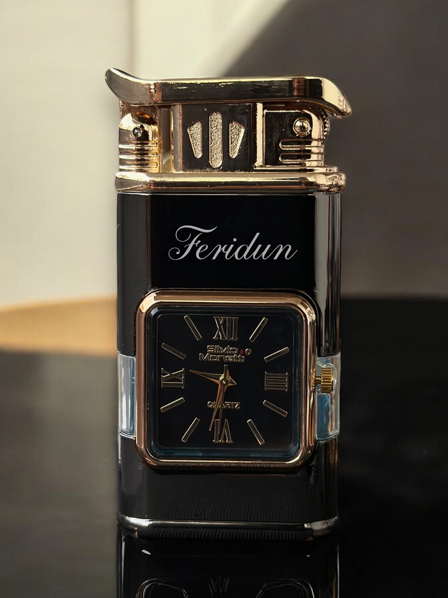 Kişiye Özel İsimli Analog Saatli Metal Çakmak